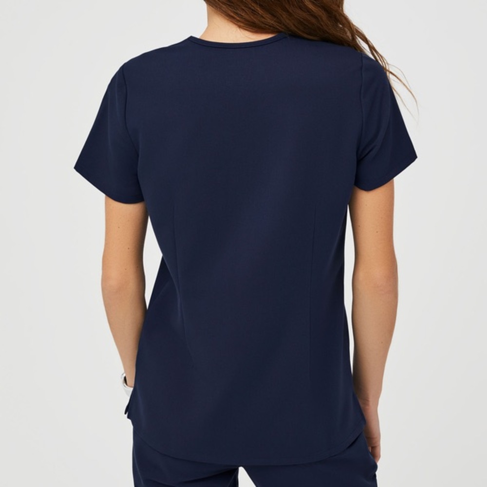 Navy Figs 2 in 1 pocket scrub top with small zipper storage.